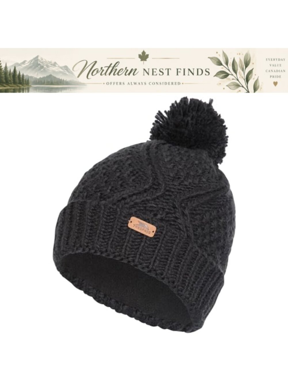 Womens Knitted Bobble Hat Icelandic Yarn Pom Pom Beanie